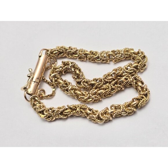 Fancy 18K Karat Solid Yellow Gold Designer Byzantine Link Chain Bracelet 7.25" L - Picture 2 of 16